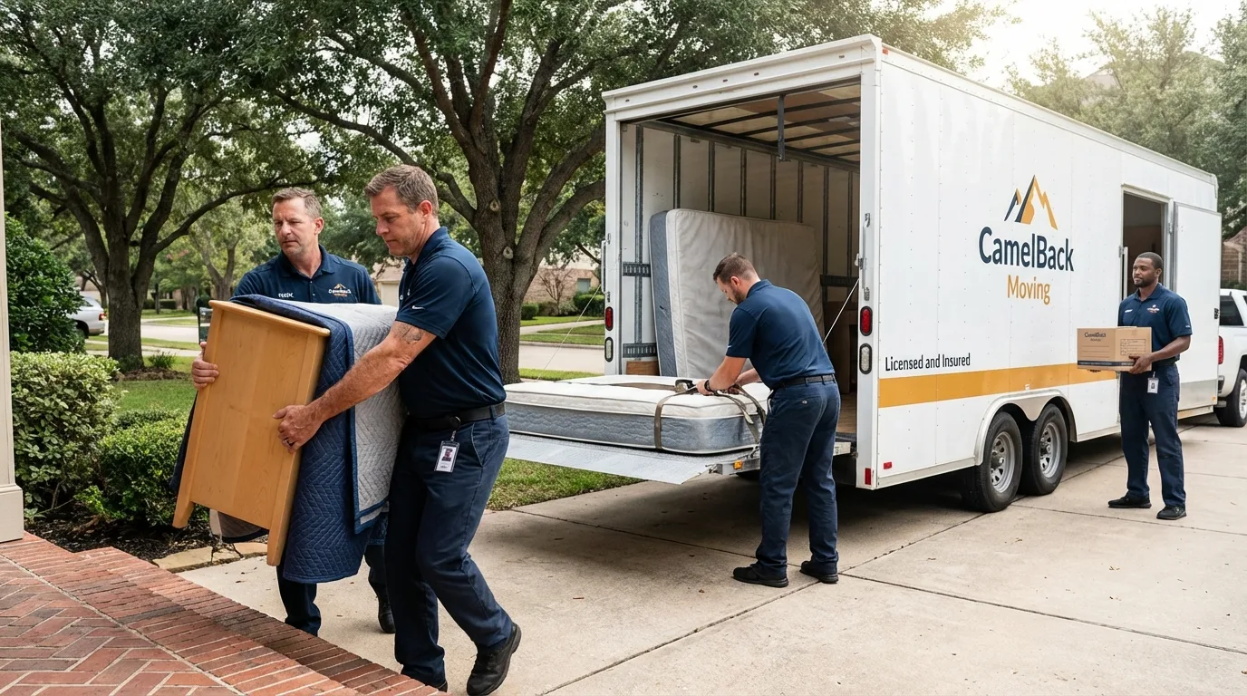 Crew loading residential truck for cross-state move from Estacada, OR