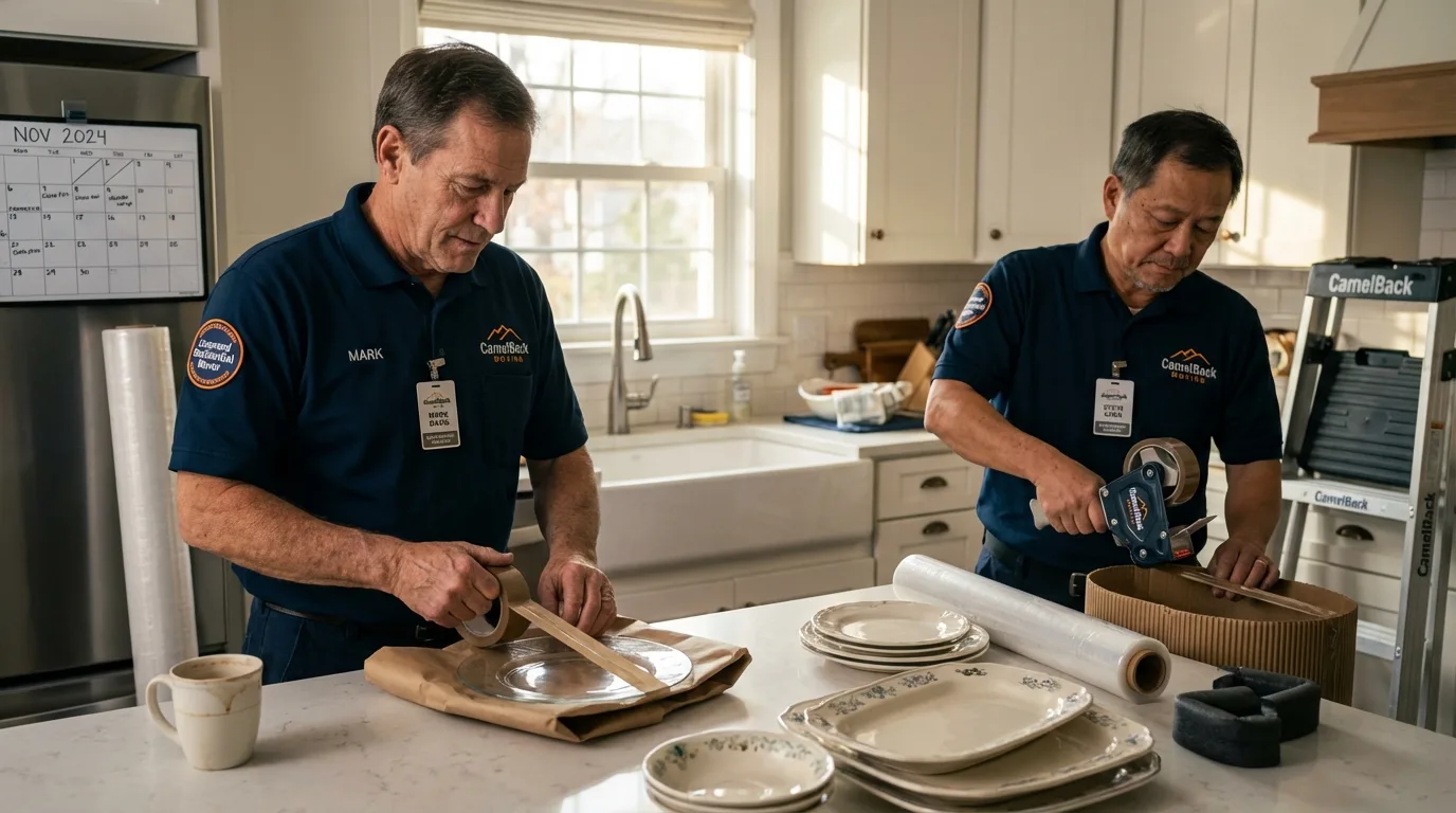 Professional crew packing kitchen dishware in Estacada, OR